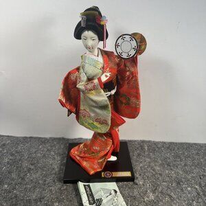 12-1/2"H Vintage Yamaha Kyugetsu Japanese Geisha Doll Tokyo Japan Tsuzumi
